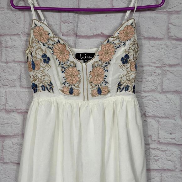 Lulus XS Daisy Petal Pickin' ivory embroidered mini dress - Picture 3 of 8